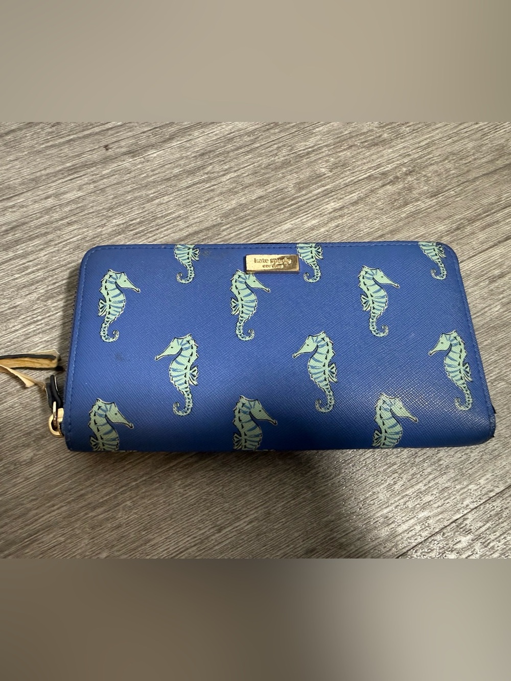 kate spade Blue Seahorse Print Zip Around Wallet
